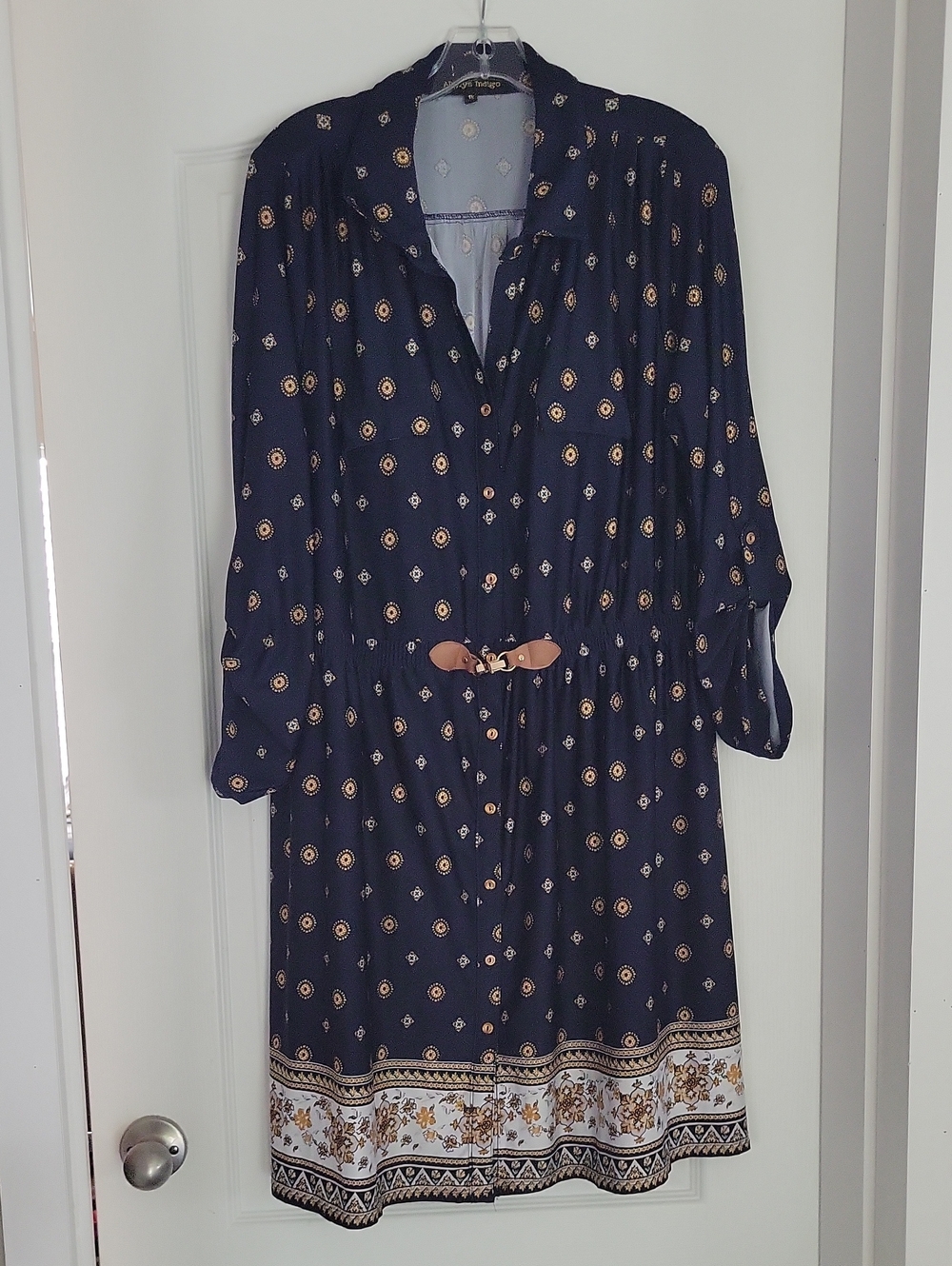 Women’s Navy Printed Shirt Dress with Belt
